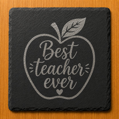 Engraved Slate Coaster - Best Teacher Ever Apple