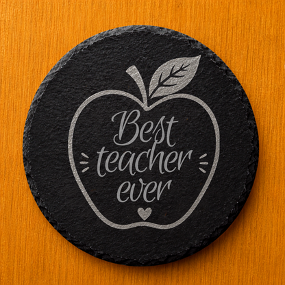 Engraved Slate Coaster - Best Teacher Ever Apple