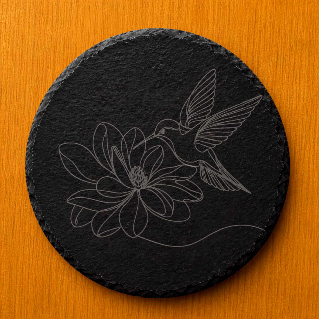 Engraved Hummingbird & Flower Slate Coaster