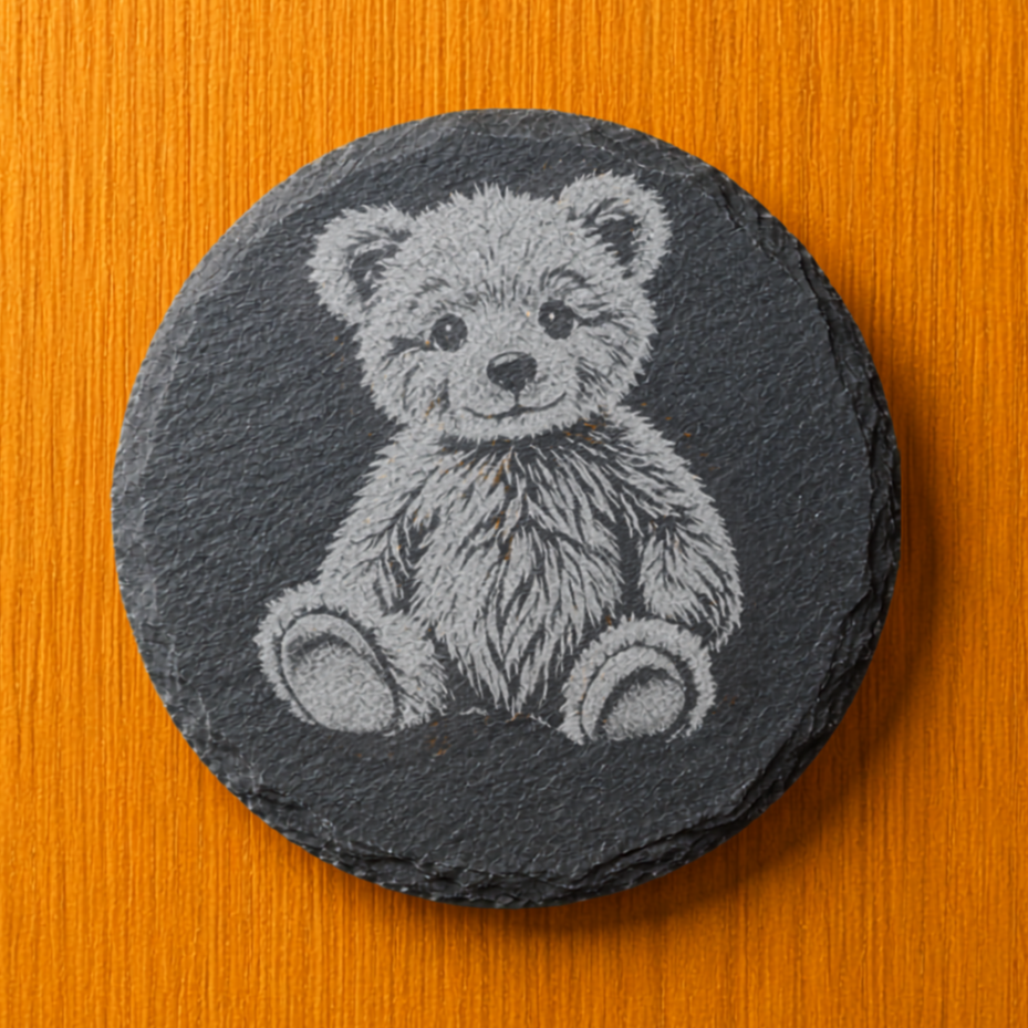 Engraved Teddy Bear Slate Coaster