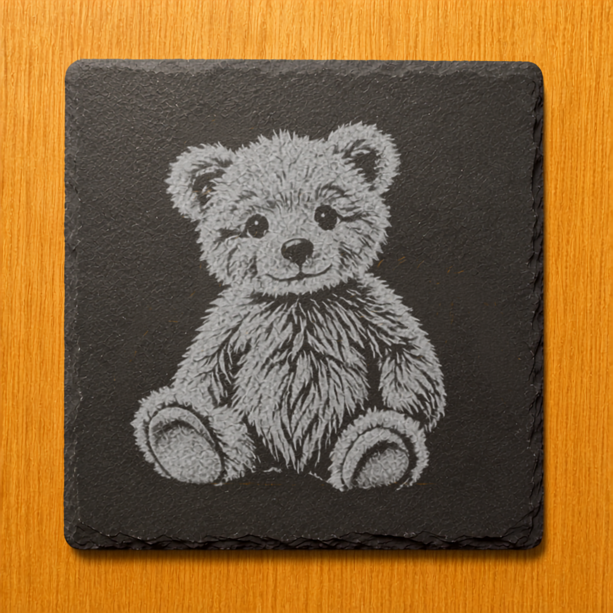 Engraved Teddy Bear Slate Coaster